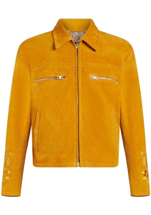 ETRO Pegaso-embroidered suede jacket - Yellow