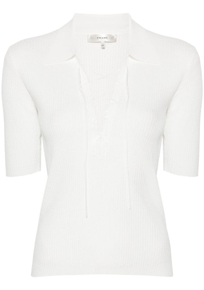 FRAME lace-up ribbed top - White