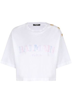 Balmain gradient-logo cropped T-shirt - White