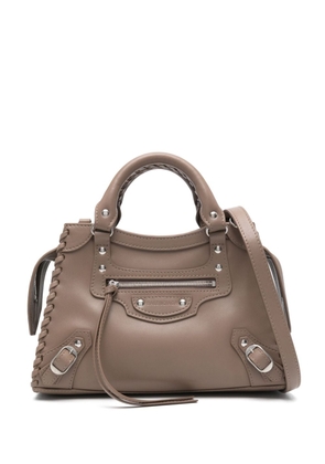 Balenciaga logo-debossed leather tote bag - Brown