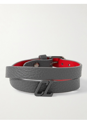 Christian Louboutin - Full-Grain Leather and Gunmetal-Tone Wrap Bracelet - Men - Gray