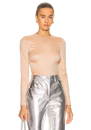 VERSACE Long Sleeve Monogram Bodysuit in Pale Nude - Neutral. Size 36 (also in ).