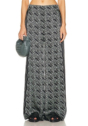 Casablanca Printed Wide Leg Trouser in Heart Monogramme Black - Black. Size 34 (also in 40).