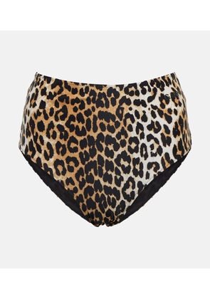 Ganni Leopard-print high-rise bikini bottoms