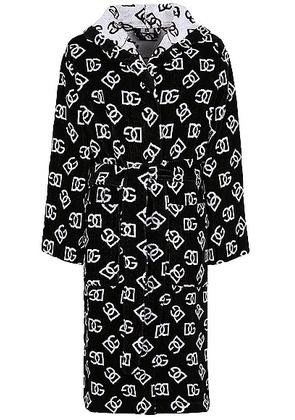 Dolce & Gabbana Casa All Over Dg Logo Hooded Bathrobe in Black - Black. Size M (also in S, XS).