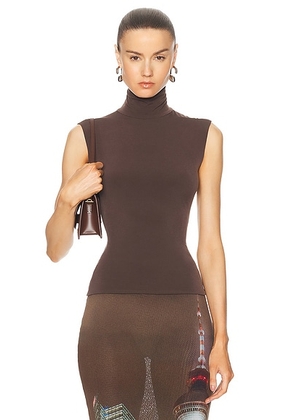Norma Kamali Slim Fit Sleeveless Turtle Top in Chocolate - Chocolate. Size L (also in M, S, XL, XS).