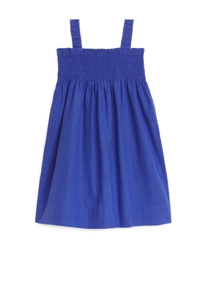 Smocked Seersucker Dress - Blue