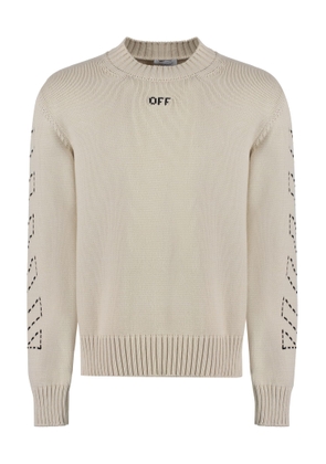 Off-White Cotton Blend Crew-Neck Sweater