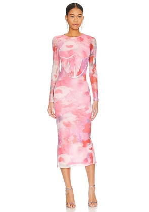 Bardot Lena Mesh Midi Dress in Pink. Size L, M, S, XS.
