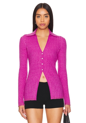 Guest In Residence Rib Button Cardigan in Fuchsia. Size L, S, XL, XS.