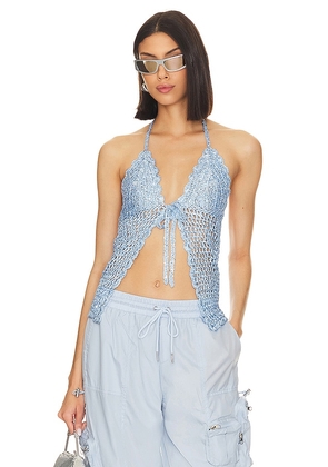 Lovers and Friends Arian Halter Tie Top in Blue. Size S.