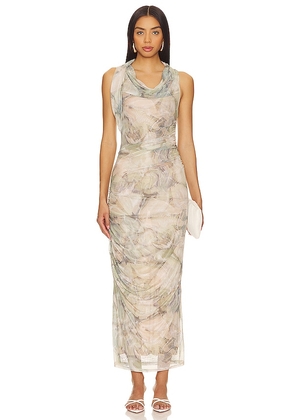 MISHA Breslin Mesh Midi Dress in Beige. Size S, XL.