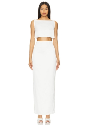 RUMER Oracle Boatneck Gown in White. Size M, S, XS.