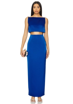 RUMER Oracle Boatneck Gown in Blue. Size L, S, XL, XS.