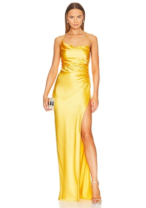 The Sei x REVOLVE Twist Cowl Ruched Gown in Yellow. Size 6.
