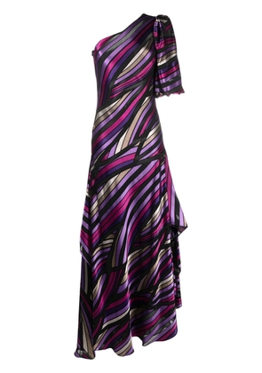 Costarellos stripe-print one-shoulder gown - Black