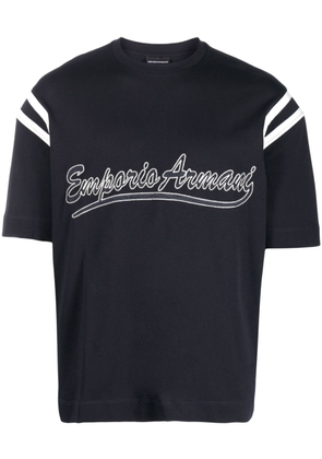 Emporio Armani logo-embroidered cotton T-shirt - Blue