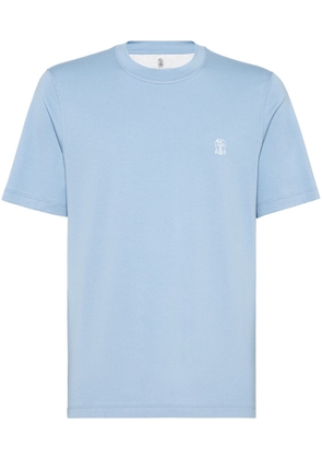 Brunello Cucinelli logo-print cotton T-shirt - Blue