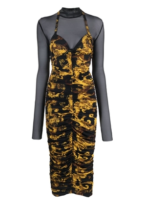 Versace Jeans Couture Barocco-print ruched midi dress - Black