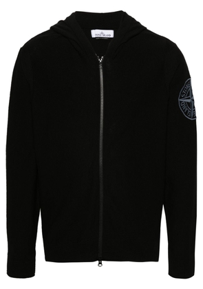 Stone Island Compass-embroidered hooded cardigan - Black