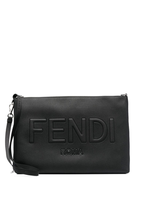 FENDI embossed-logo clutch bag - Black