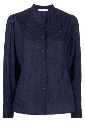 See by Chloé floral-embroidered collarless blouse - Blue