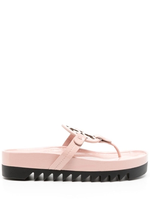 Tory Burch appliqué-logo leather flip-flops - Pink