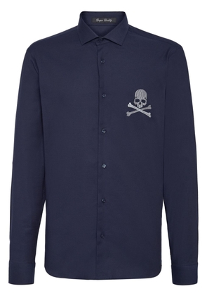 Philipp Plein skull-embroidered poplin shirt - Blue