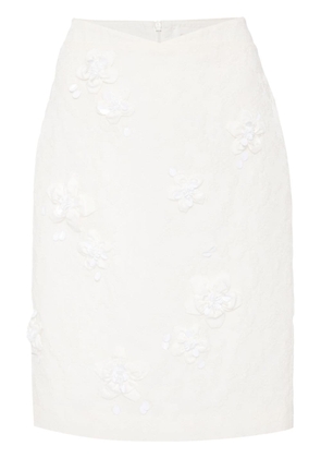 SHUSHU/TONG floral-appliqué knee-length skirt - White