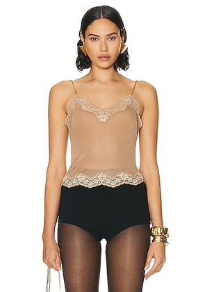 Saint Laurent Sheer Tank Top in Sable - Tan. Size 38 (also in 40).