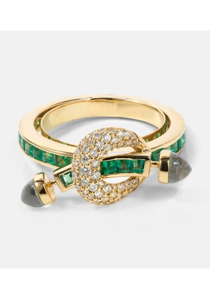 Ananya Chakra 18kt gold ring with emeralds and diamonds