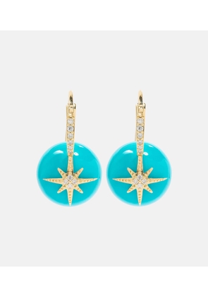 Sydney Evan Starburst 14kt gold earrings with turquoise and diamonds
