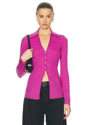Guest In Residence Rib Button Cardigan in Fuchsia - Fuchsia. Size M (also in S, XL, XS).