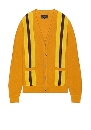 Beams Plus Cardigan Stripepatchwork Like Jacquard in Mustard - Yellow. Size M (also in ).