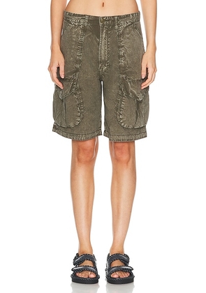 R13 Multipocket Relaxed Short in Olive - Green. Size 25 (also in 26, 27, 30).