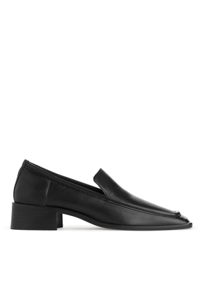 Square-Toe Leather Loafers - Black
