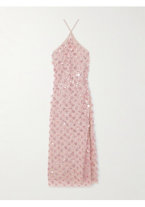 DES_PHEMMES - Embellished Tulle Halterneck Midi Dress - Pink - IT38,IT40,IT42,IT44