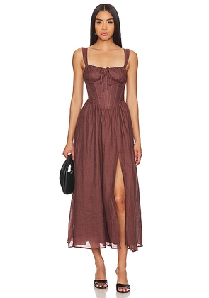 Bardot x REVOLVE Esra Midi Dress in Chocolate. Size 10, 4.