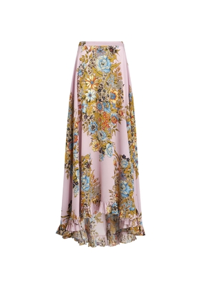 Etro Pink Crepe De Chine Long Skirt With Print