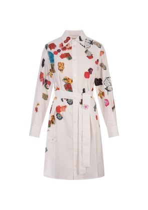 Marni White Short Shirt Dress With Floral Print