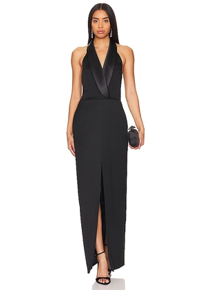 SIMKHAI Janice Tuxedo Halter Vest Gown in Black. Size 0, 6, 8.