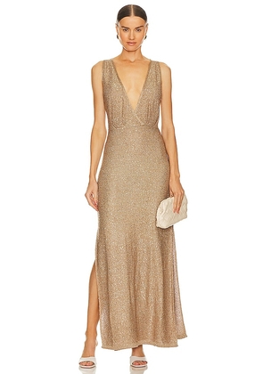SOVERE Gleam Maxi Dress in Metallic Gold. Size XS.