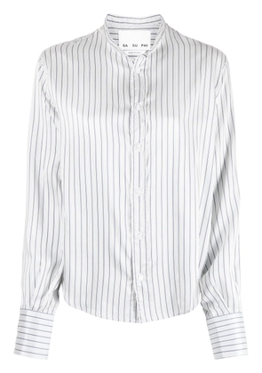 SA SU PHI striped long-sleeve silk shirt - White