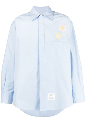 Thom Browne floral-embroidered long-sleeved shirt - Blue