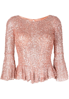 Gemy Maalouf ruffle-trim open-back sequin blouse - Pink
