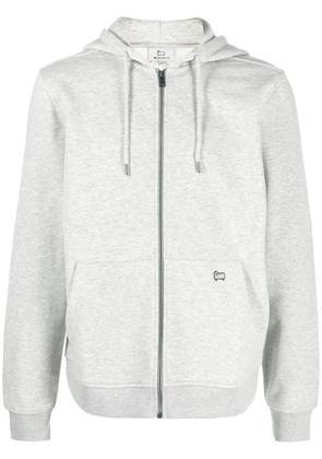 Woolrich logo-patch zip-up drawstring hoodie - Grey