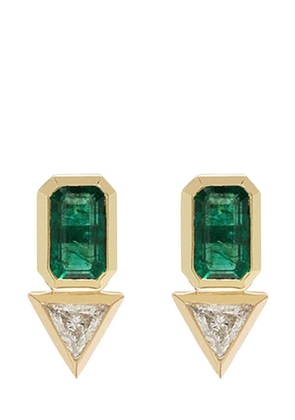 Azlee 18kt yellow gold emerald and diamond earrings