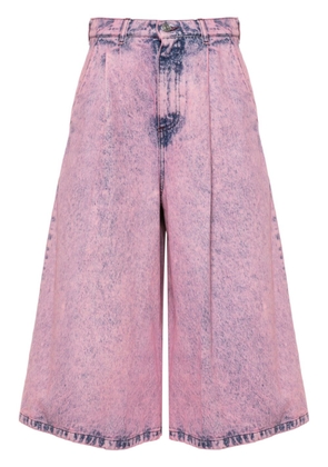 Marni marble-effect wash wide-leg denim shorts - Pink