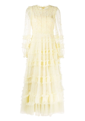 Needle & Thread long-sleeve lace-panel dress - Yellow