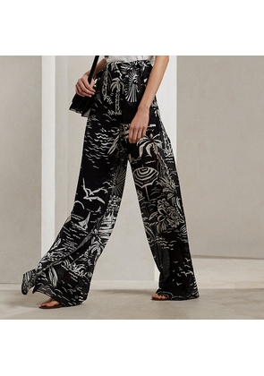 Yazmin Beach-Print Silk Gauze Trouser